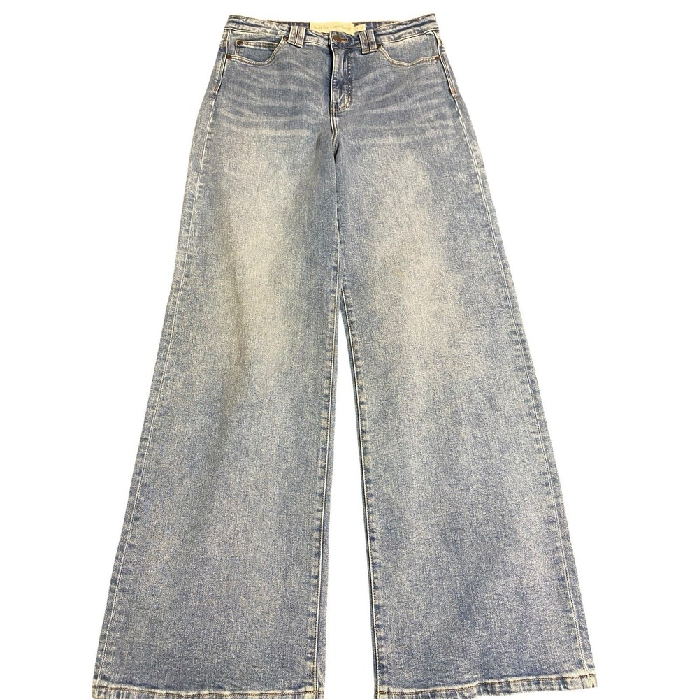 Soft Surroundings Wide Leg Jeans Womens Size 12 High Rise Stretch Blue Denim